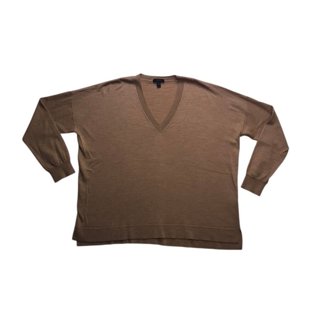 J.Crew V-Neck Sweater Women XL Brown Merino Wool Oversized Pullover Classic